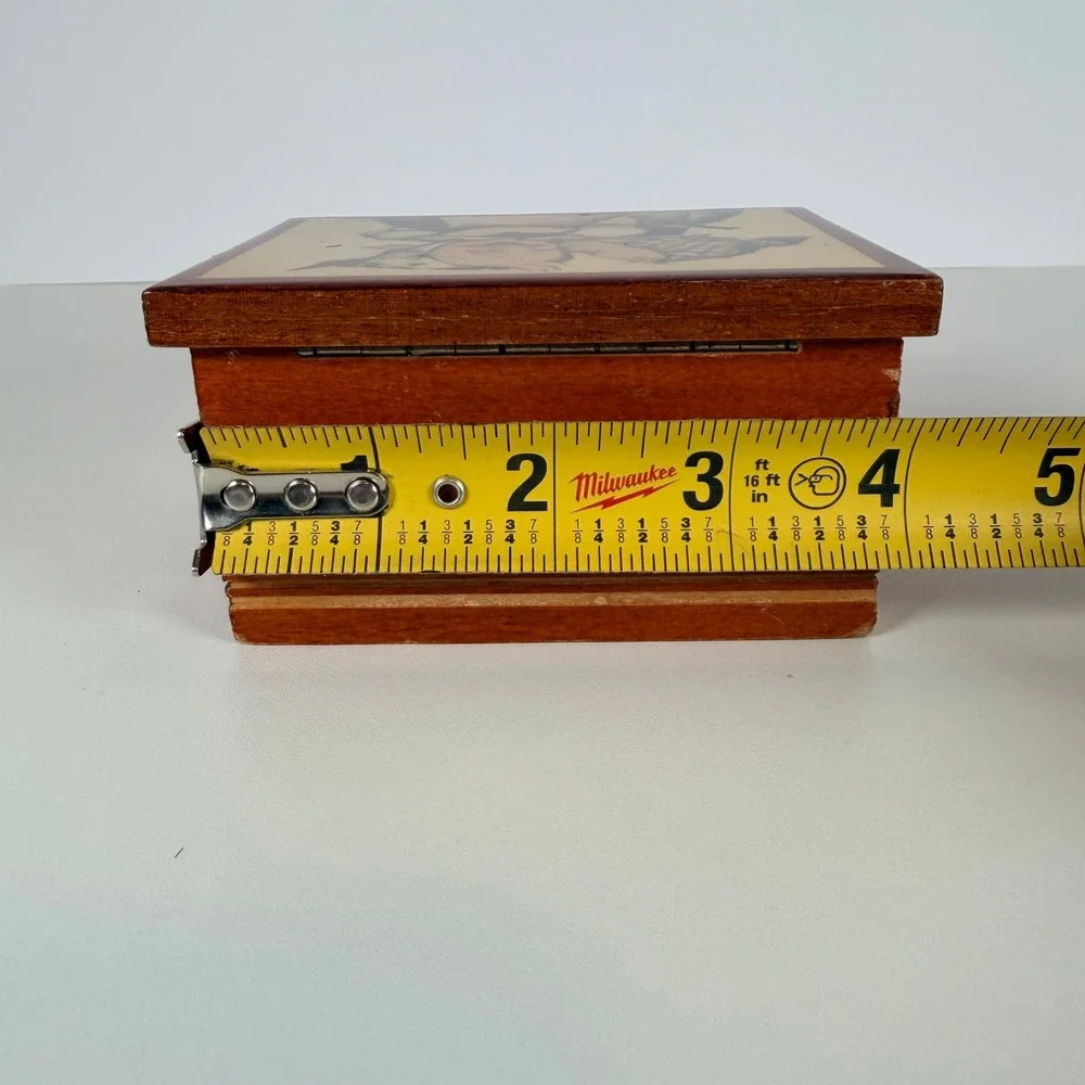 Vintage Wooden Music Box‎ with Hummel Illustration Hinged Lid little girls